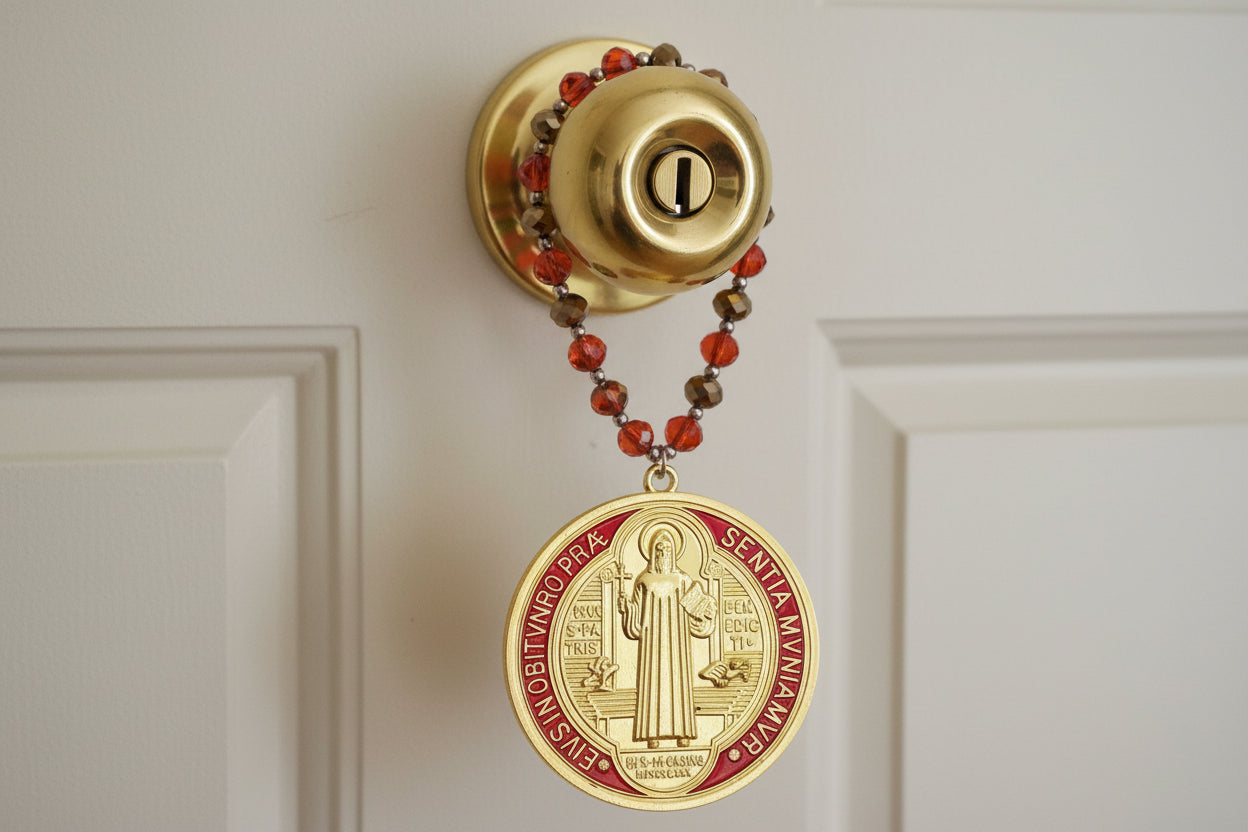 Saint Benedict Medal with Beaded Cord - Door Handle Blessing