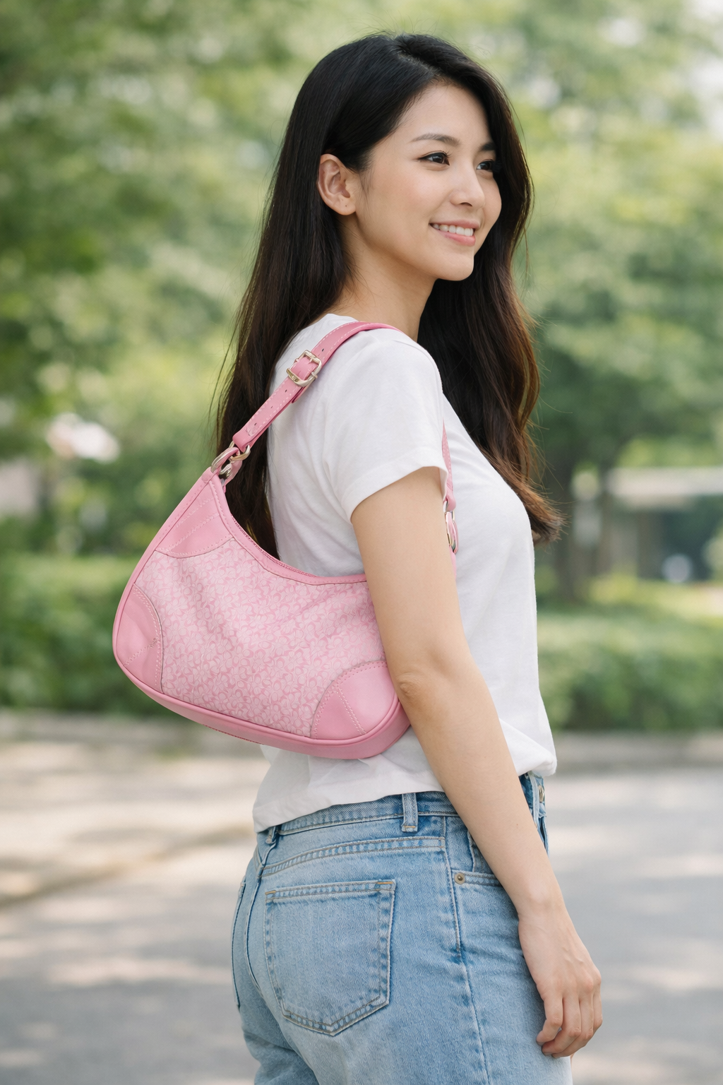 Pink Designer‑Inspired Shoulder Bag 12"x8"x2.5"