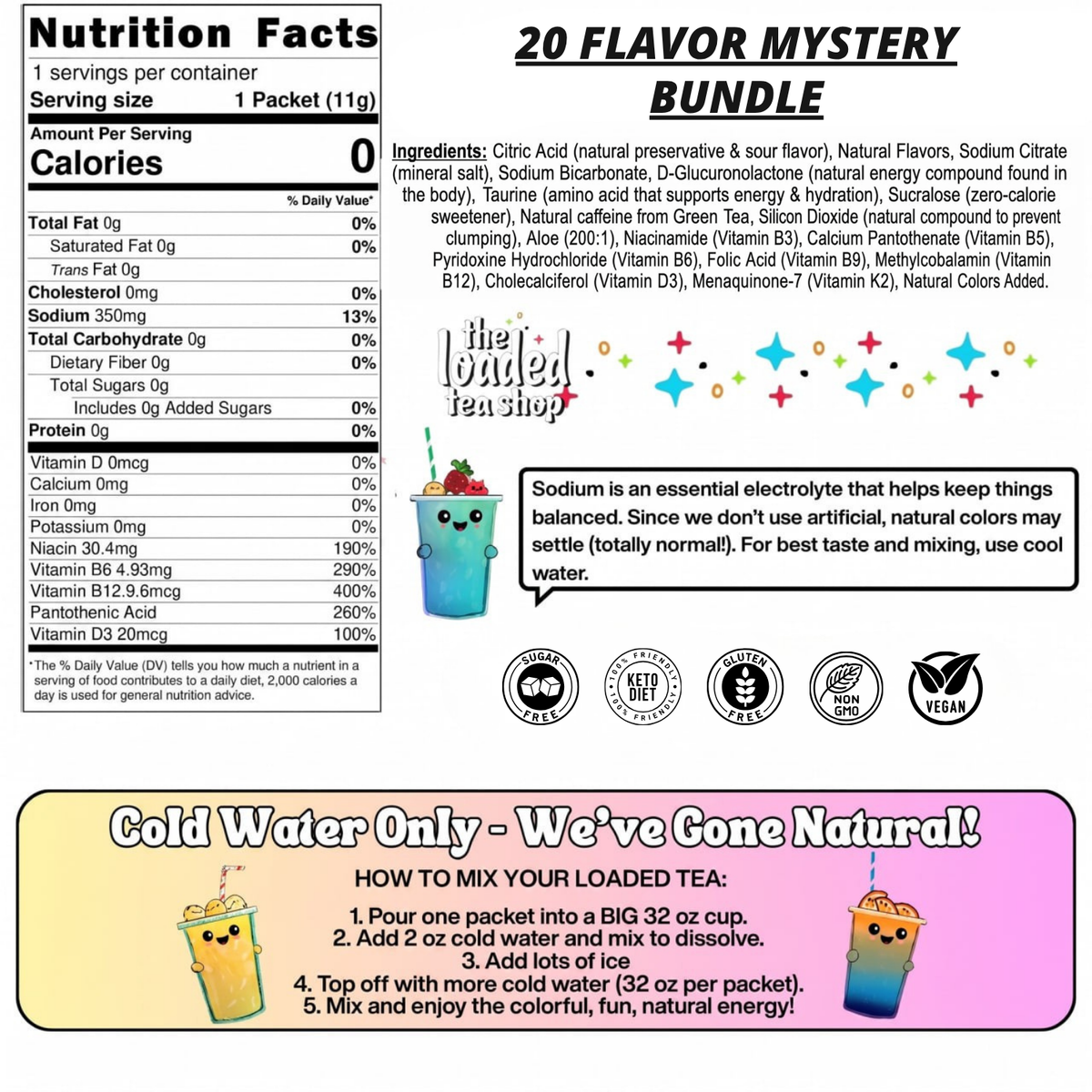 Loaded Tea Mystery Bundle: 20 Zero Sugar Energy Drink Sticks