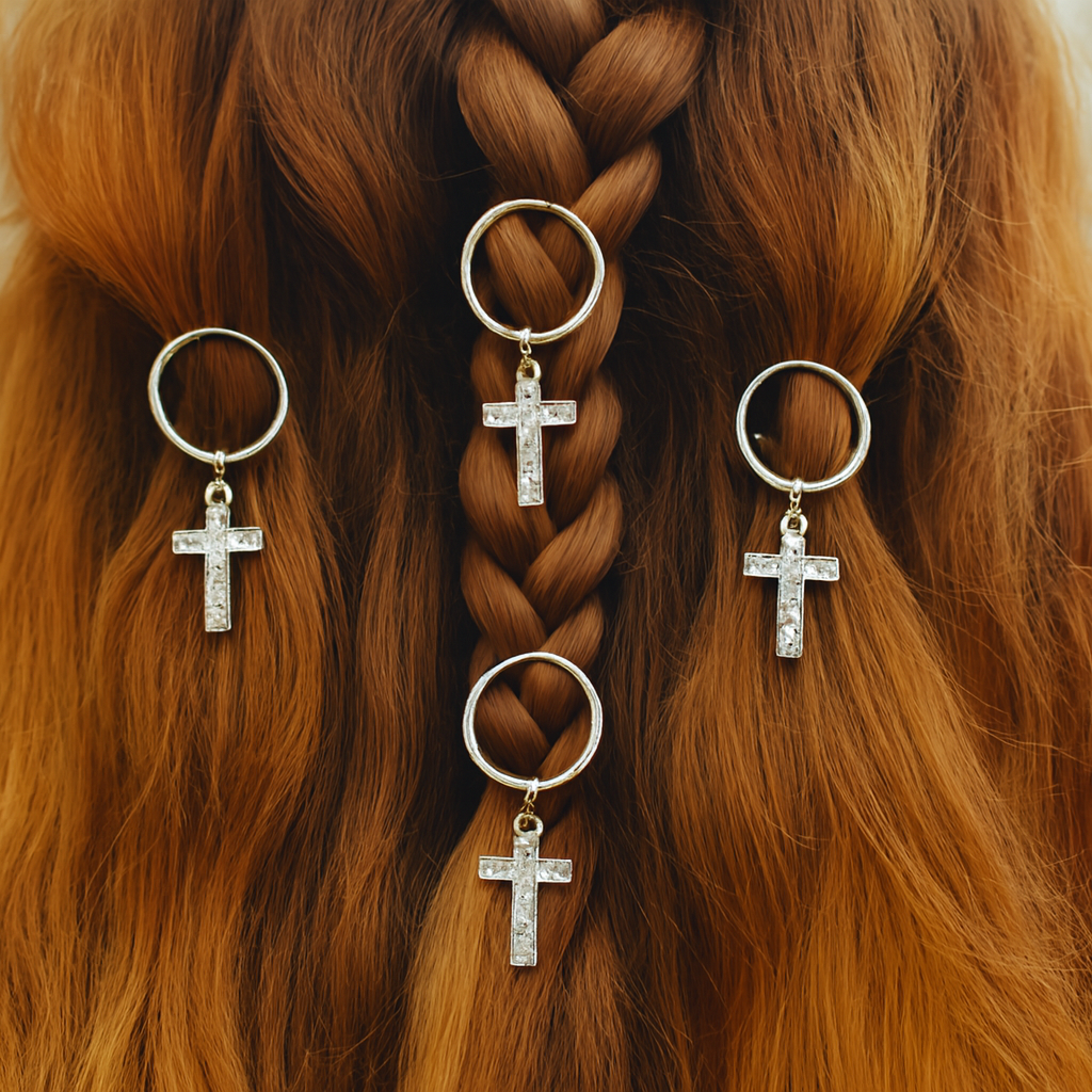 Ana Beauty Ring Hair Art Hair Cuffs with Cross Charms - Gold color - lot of 2