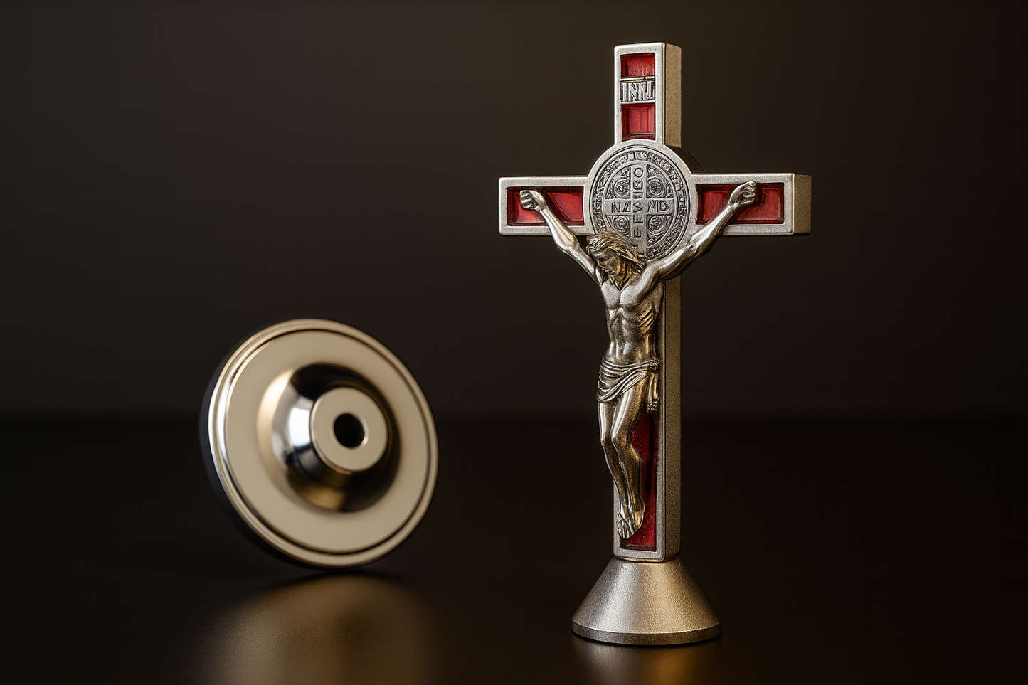 Jesus Cross Devotional Car Dashboard - Red and Silver