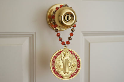 Saint Benedict Medal with Beaded Cord - Door Handle Blessing