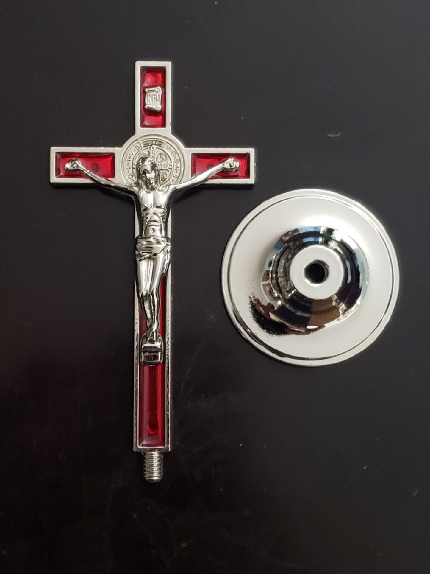 Jesus Cross Devotional Car Dashboard - Red and Silver
