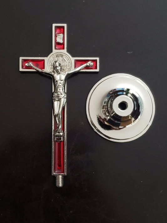 Jesus Cross Devotional Car Dashboard - Red and Silver