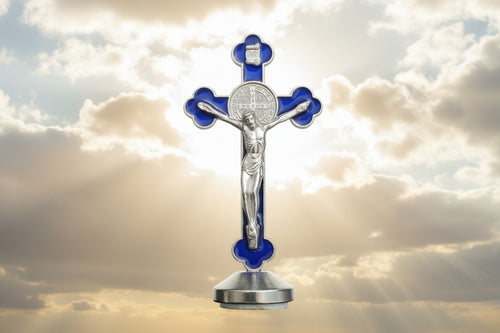 Jesus Cross Devotional Car Dashboard - Blue and Silver