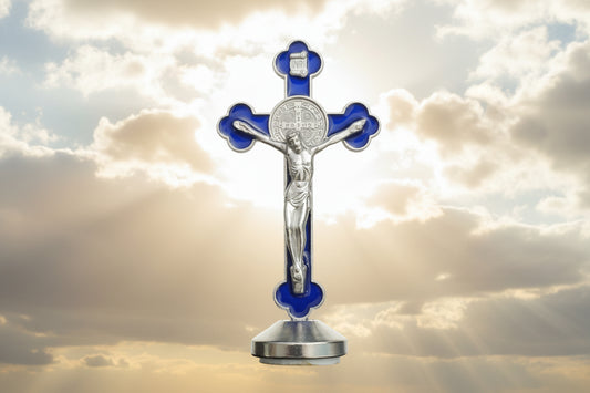 Jesus Cross Devotional Car Dashboard - Blue and Silver