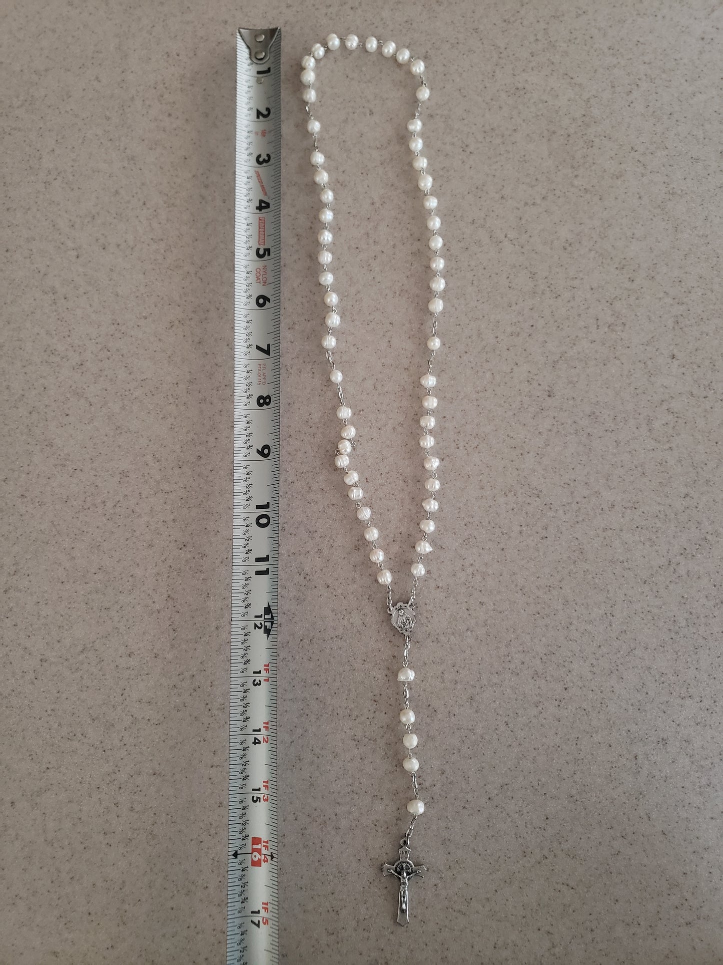 White 4mm Round Beaded Elegant Rosary, 16 inches Fresh Water Pearls