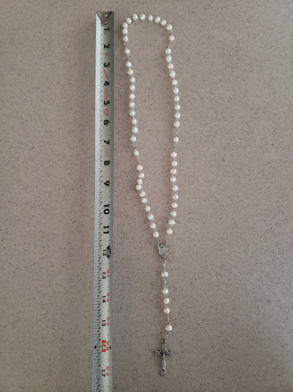 White 4mm Round Beaded Elegant Rosary, 16 inches Fresh Water Pearls