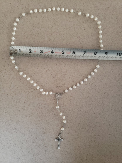 White 4mm Round Beaded Elegant Rosary, 16 inches Fresh Water Pearls