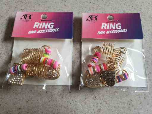 Ana Beauty Ring Hair Art with Multicolor Beads & Gold Spiral Wraps with a heart - lot of 2 (Copy)