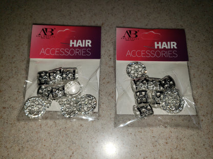 Ana Beauty Ring Hair Art Hair Cuffs with Crystal Mandala Charms - Silver color - lot of 2