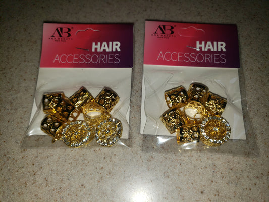 Ana Beauty Ring Hair Art Hair Cuffs with Crystal Mandala Charms - Gold color - lot of 2