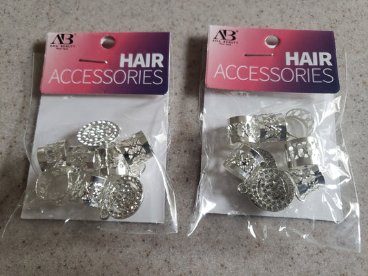 Ana Beauty Ring Hair Art Hair Cuffs with Crystal Chanel Emblem Charms - Silver color - lot of 2