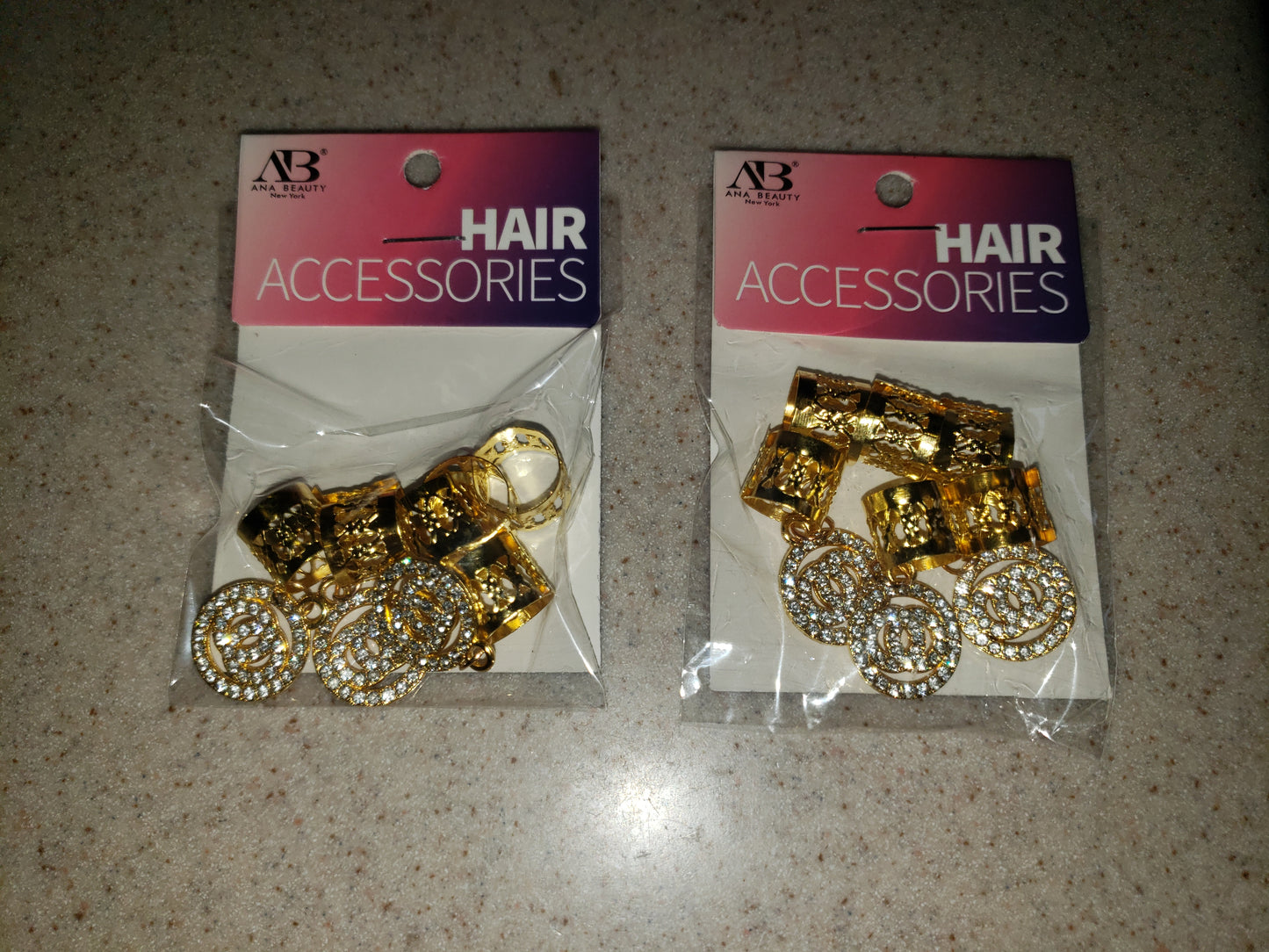 Ana Beauty Ring Hair Art Hair Cuffs with Crystal Chanel Emblem Charms - Gold color - lot of 2