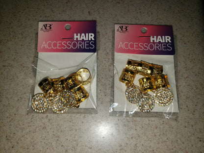 Ana Beauty Ring Hair Art Hair Cuffs with Crystal Chanel Emblem Charms - Gold color - lot of 2