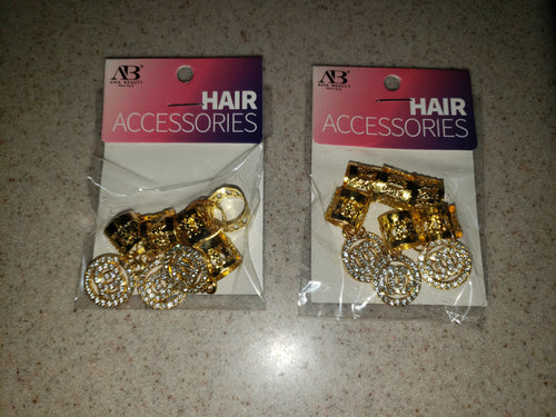 Ana Beauty Ring Hair Art Hair Cuffs with Crystal Chanel Emblem Charms - Gold color - lot of 2