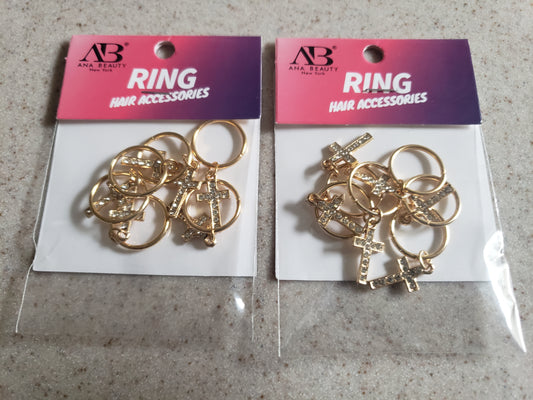 Ana Beauty Ring Hair Art Hair Cuffs with Cross Charms - Gold color - lot of 2