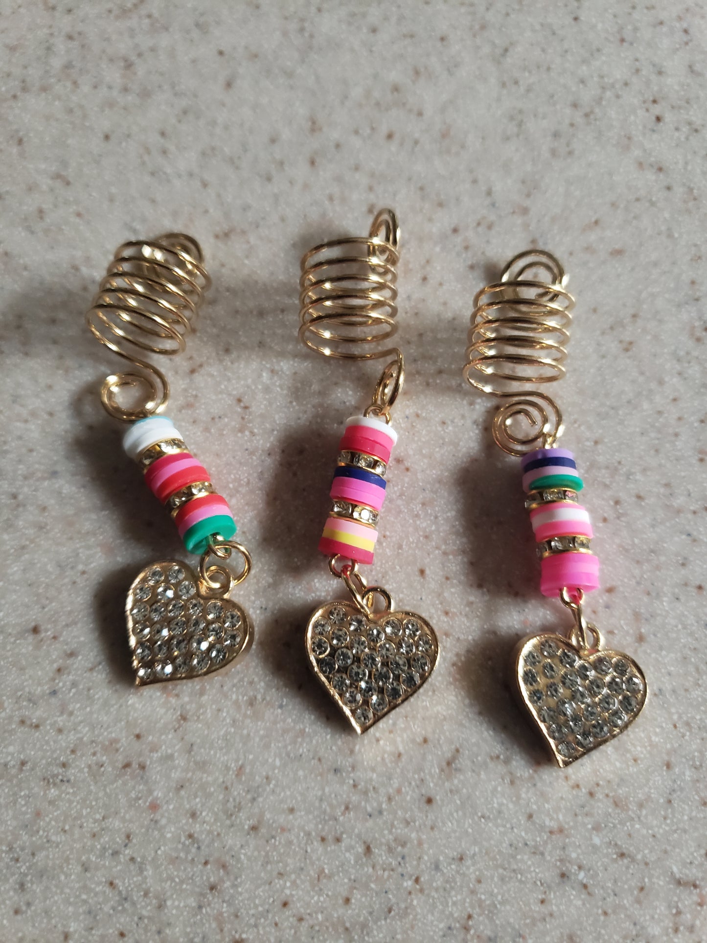Ana Beauty Ring Hair Art with Multicolor Beads & Gold Spiral Wraps with a heart - lot of 2 (Copy)
