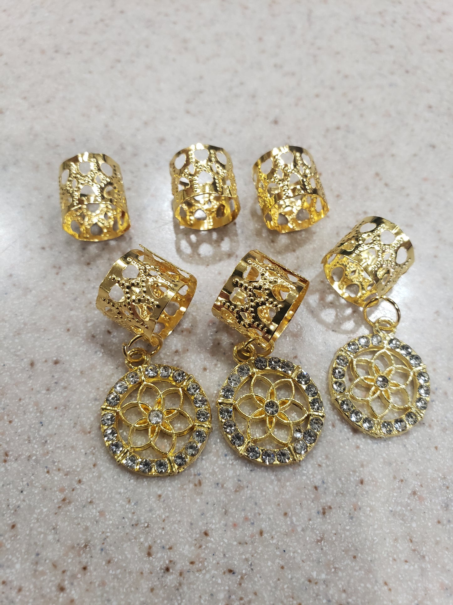 Ana Beauty Ring Hair Art Hair Cuffs with Crystal Mandala Charms - Gold color - lot of 2