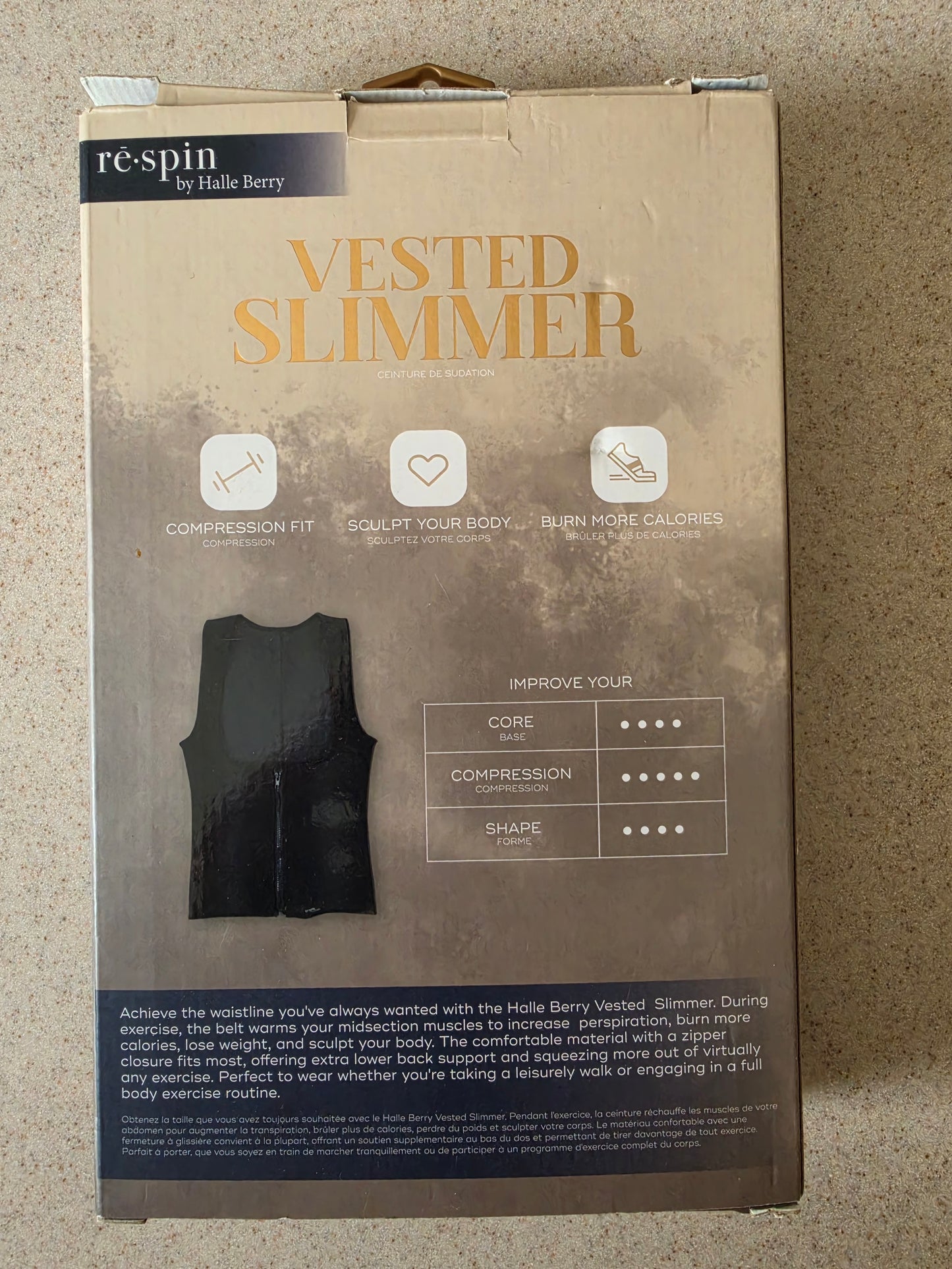 rē•spin by Halle Berry Vested Slimmer with Zipper – Compression‑Fit Shaping Vest for Core Support, Sweat Enhancement & Waist Sculpting – Size XL