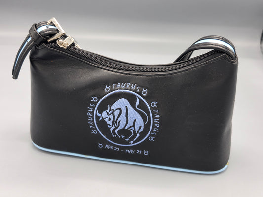 Taurus Zodiac Embroidered Shoulder Bag Black - 10.5" x 5" x 3.25"