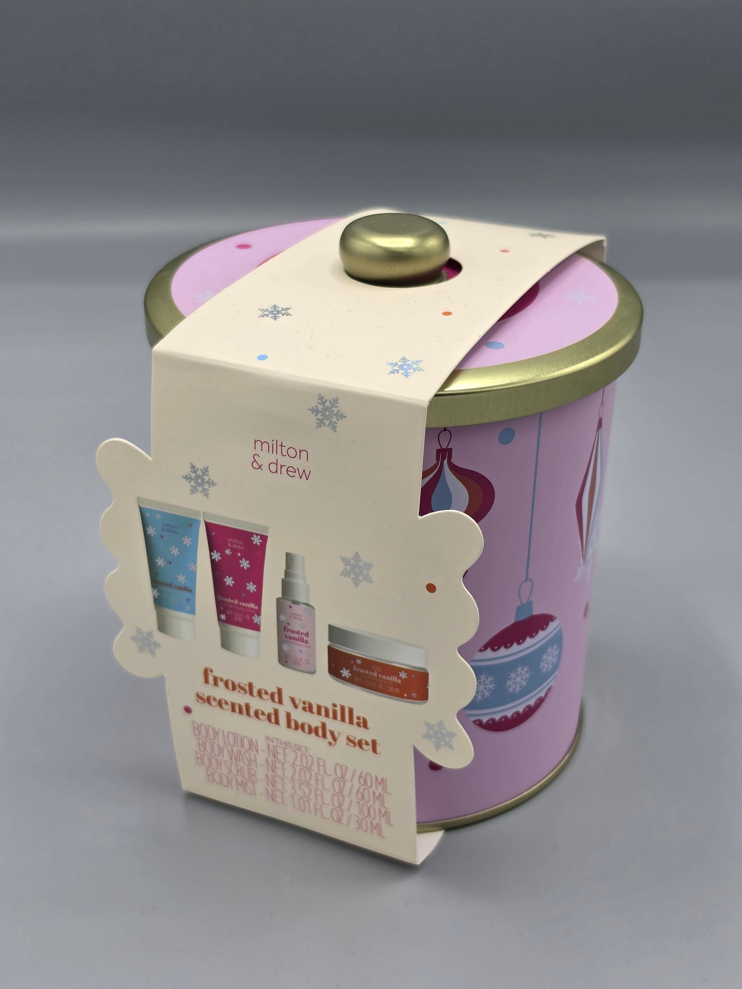 Milton & Drew Frosted Vanilla Scented Body Set – Holiday Gift Tin (3‑Piece Set)