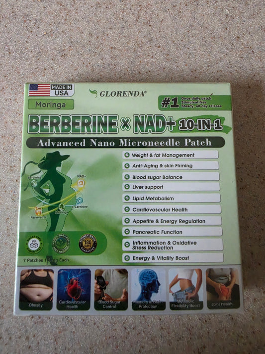 Glorenda Berberine × NAD+ 10‑in‑1 Nano Patch | Moringa Weight Loss & Anti‑Aging Support