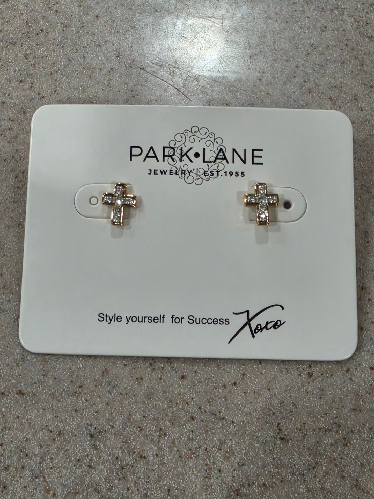 Park Lane Gold Crystal Cross Heart Stud Earrings