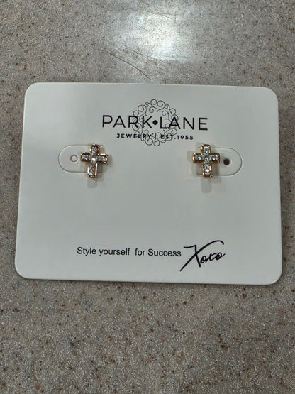Park Lane Gold Crystal Cross Heart Stud Earrings