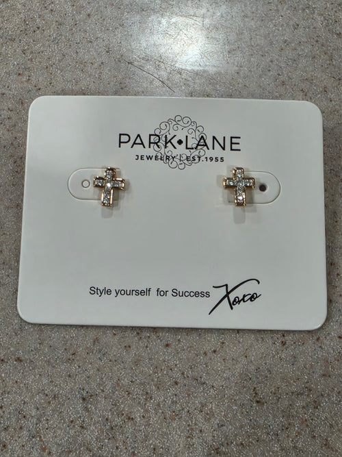 Park Lane Gold Crystal Cross Heart Stud Earrings