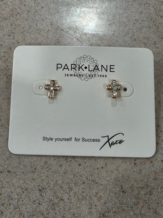 Park Lane Gold Crystal Cross Heart Stud Earrings