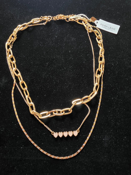Park Lane Blushing 3-in-1 Gold Tone Layered Necklace with Heart Bar Pendant