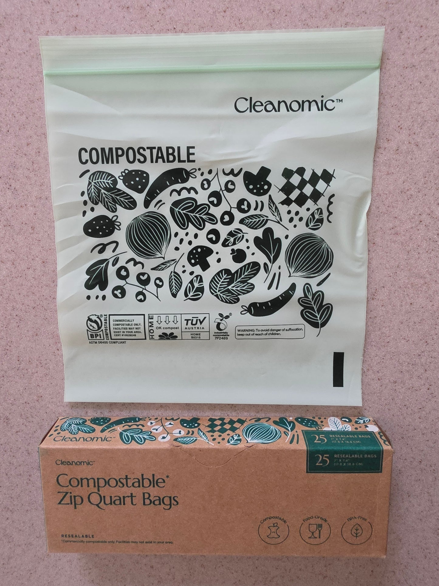 Cleanomic Compostable Zip Quart Bags | Eco-Friendly Food Storage