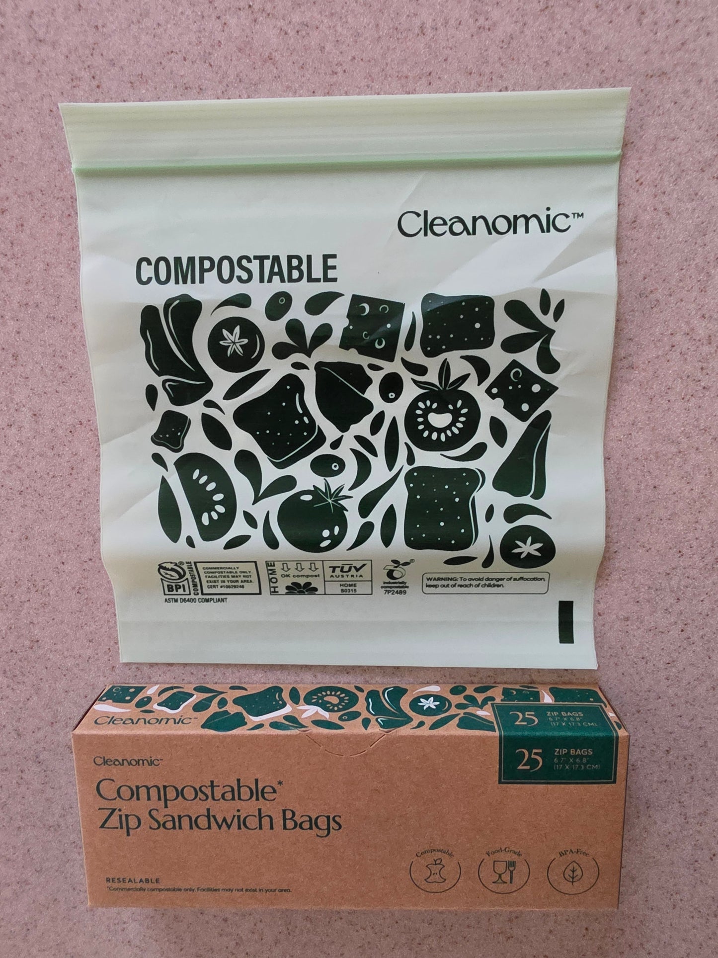 Cleanomic® Compostable Zip Sandwich Bags (25 Count)