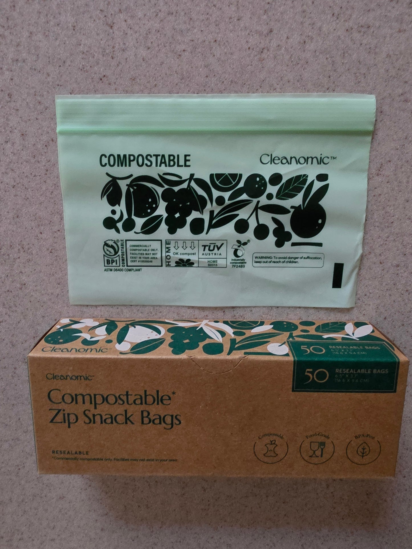Cleanomic Compostable Zip Snack Bags | 50 Eco-Friendly Reusable Bags