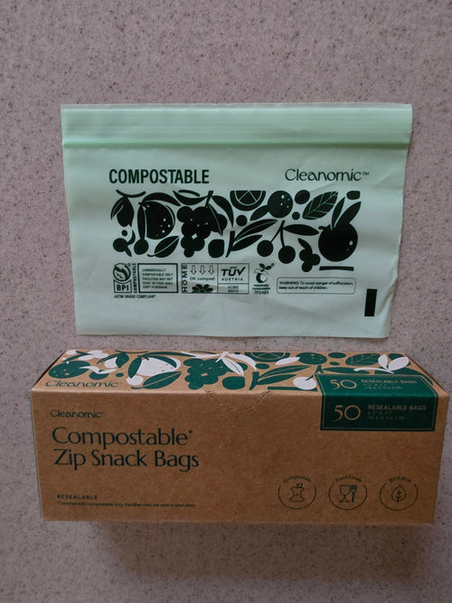 Cleanomic Compostable Zip Snack Bags | 50 Eco-Friendly Reusable Bags