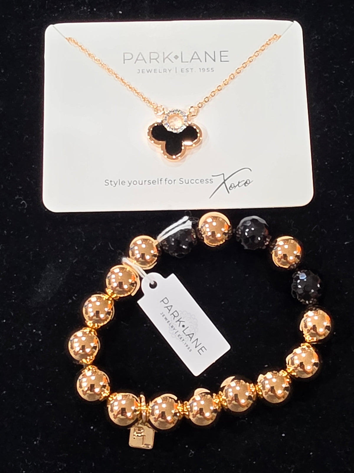 Park Lane Gold Black Clover Pendant Necklace + Studs