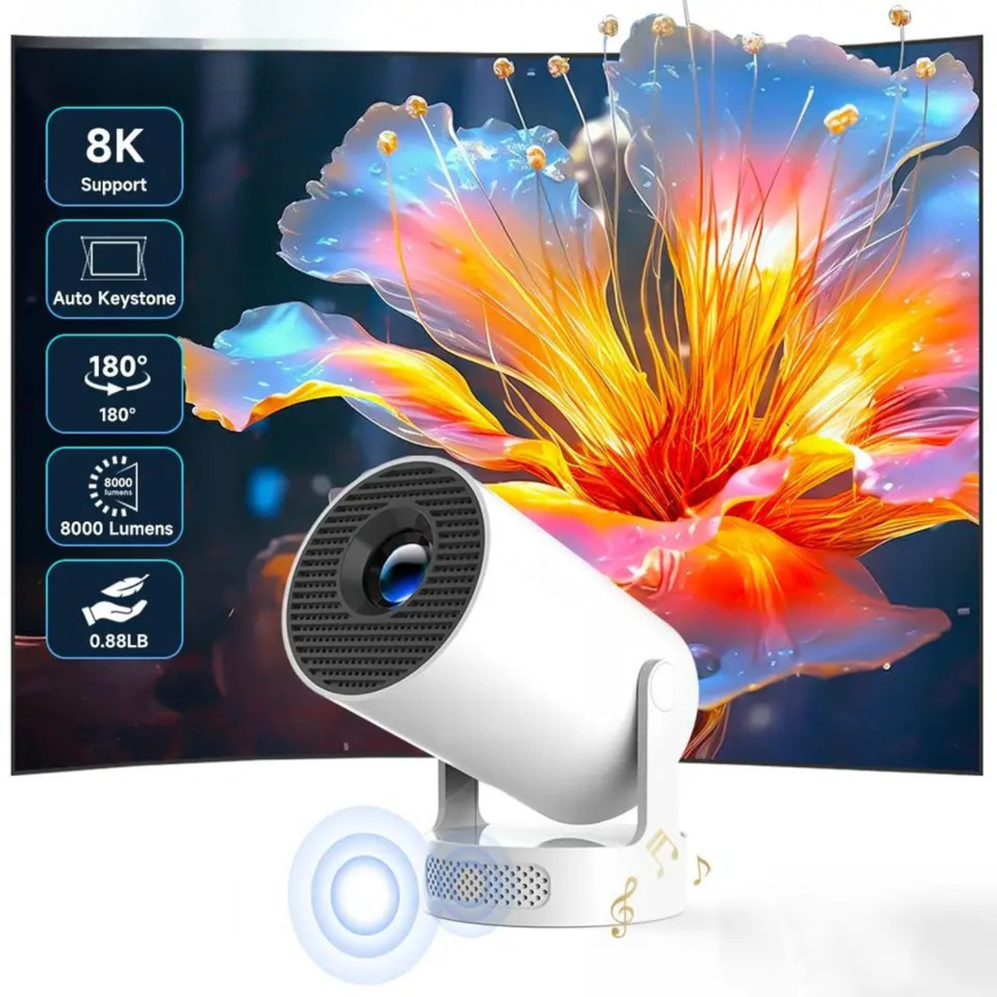 Projector HY300 Pro with WiFi & Bluetooth | 720P HD + 4K Support | Air Mouse Remote | Indoor/Outdoor Home Theater