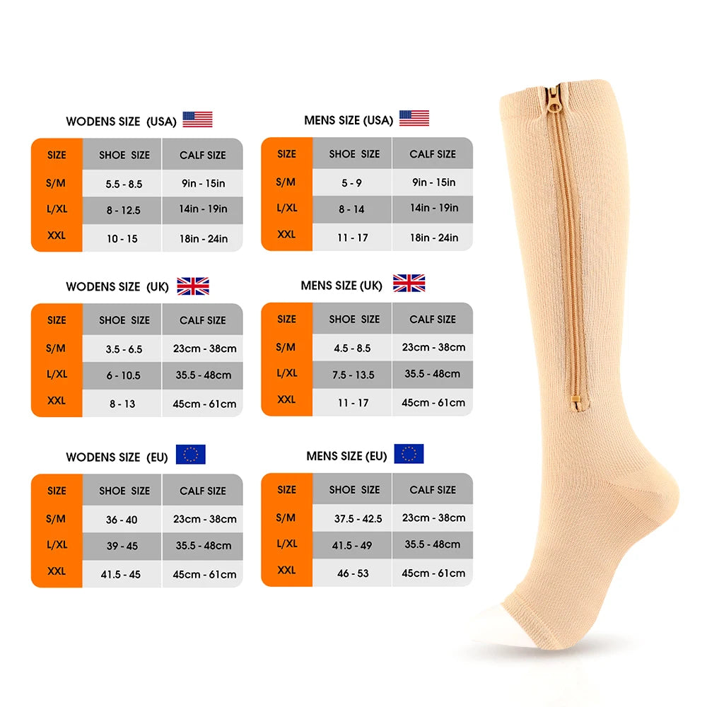 Zipper Compression Socks for Men and Women