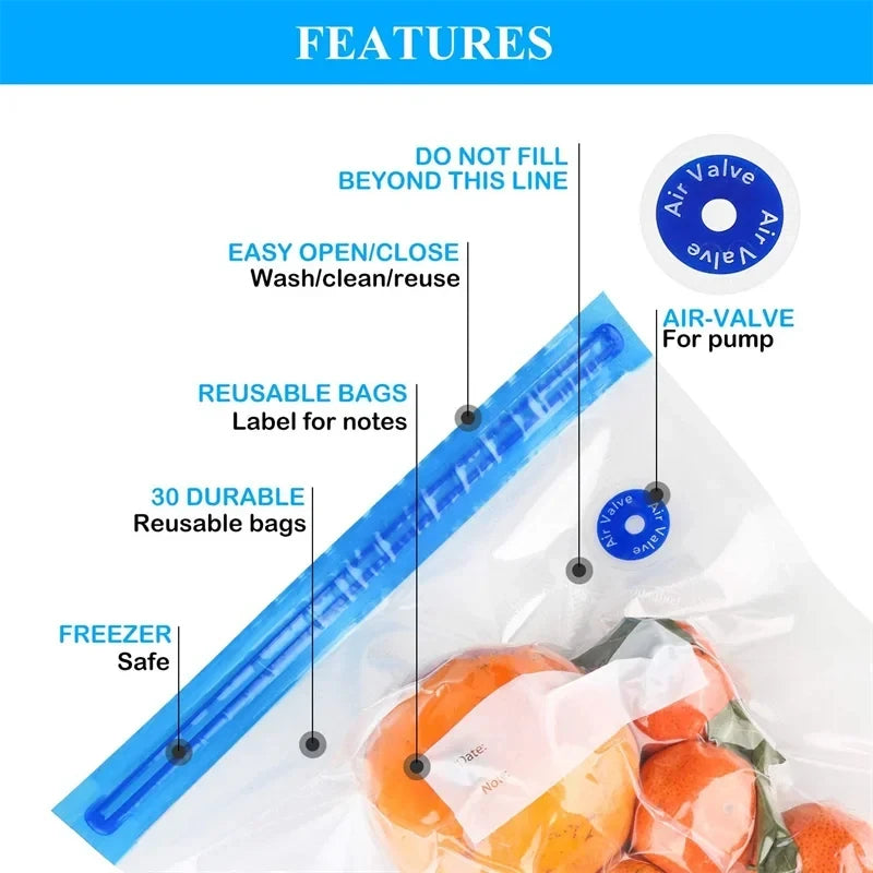 Vacuum Sealed Food Bags Food Storage - Ideal for Meal Preps, Travel, or Storage