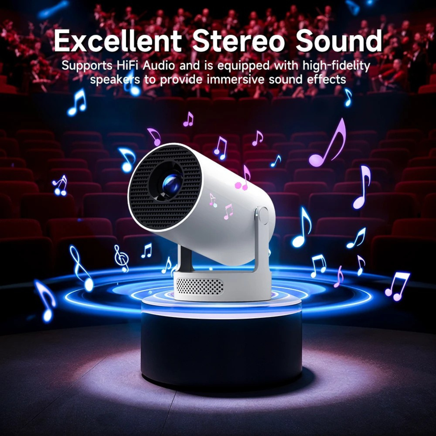 Projector HY300 Pro with WiFi & Bluetooth | 720P HD + 4K Support | Air Mouse Remote | Indoor/Outdoor Home Theater