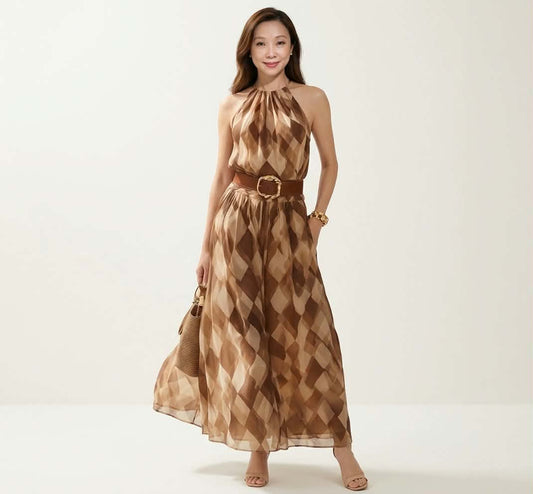 Diamond Pattern Halter Neck Maxi Dress