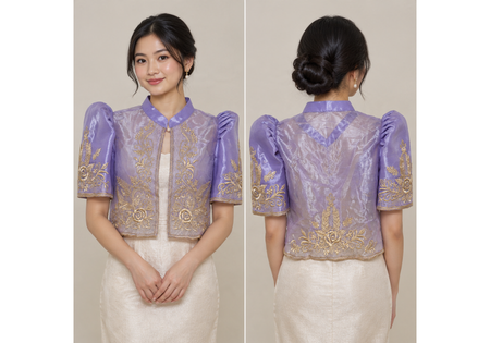 Lavender Filipiniana Bolero with Terno Butterfly Sleeves and Gold Embroidery (Youth Size)