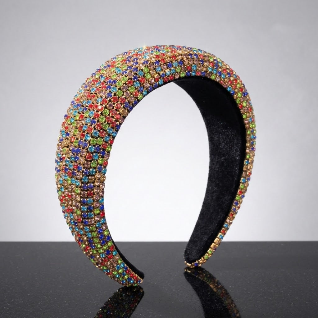 Luxury Crystal Rhinestone Padded Headband Sparkling Statement Hair Accessory for Women