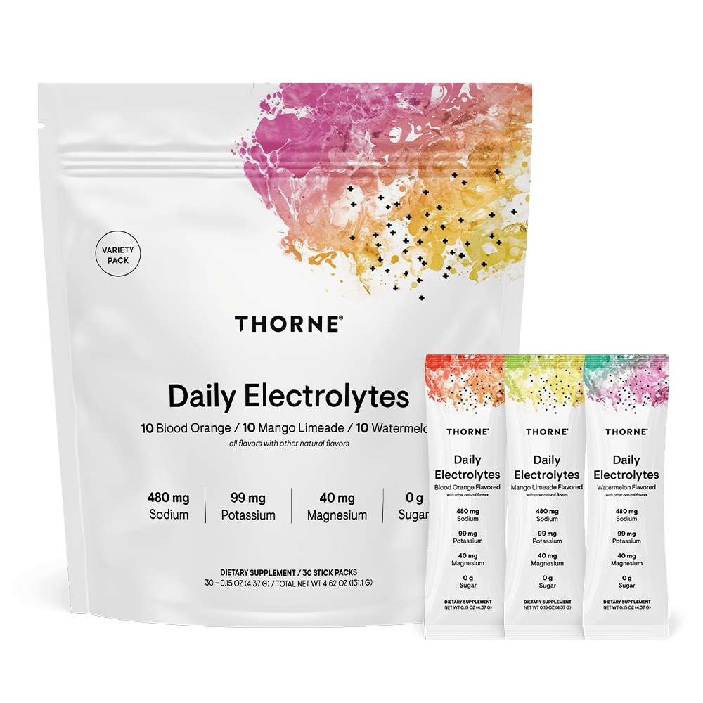 Thorne Daily Electrolytes Variety Pack Mix - 10 Blood Orange, 10 Manage Limeade, 10 Watermelon