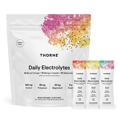 Thorne Daily Electrolytes Variety Pack Mix - 10 Blood Orange, 10 Manage Limeade, 10 Watermelon