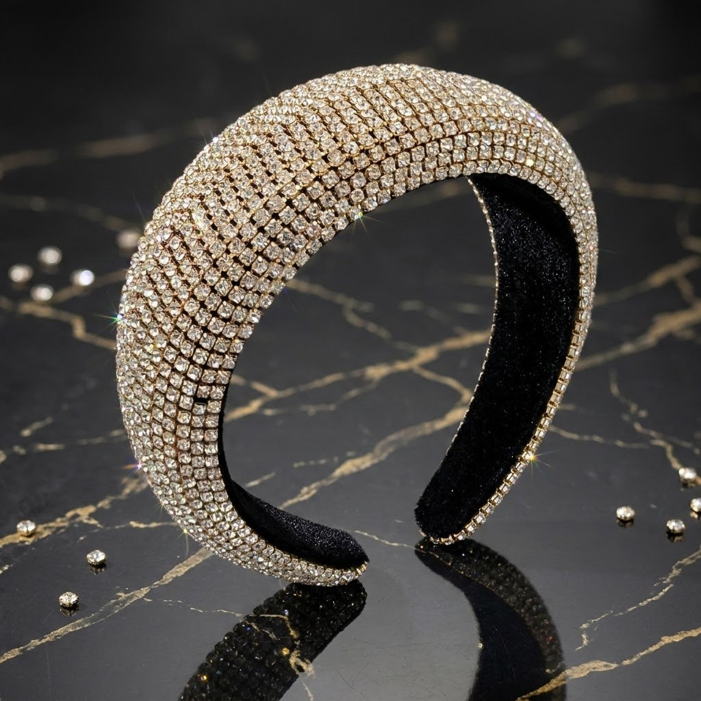 Luxury Crystal Rhinestone Padded Headband Sparkling Statement Hair Accessory for Women