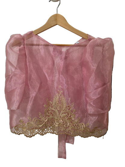 Sheer Pink Filipiniana Bolero with Bow & Lace