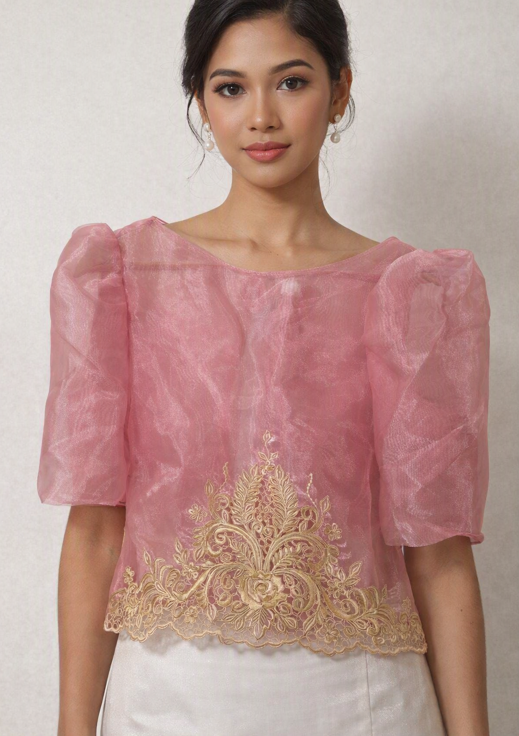 Sheer Pink Filipiniana Bolero with Bow & Lace