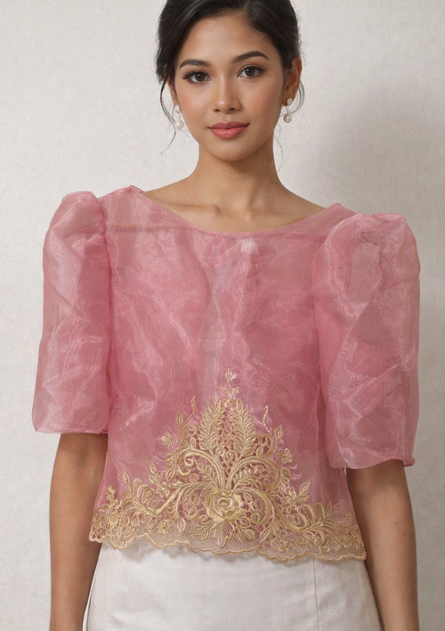 Sheer Pink Filipiniana Bolero with Bow & Lace